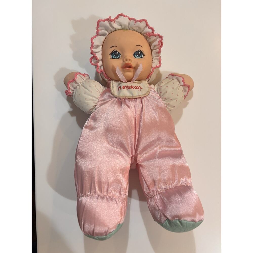 Playskool My Very Soft Baby Doll Pink Satin 11" Squeaker Toy Plush Body VTG 90s - Picture 4 of 5